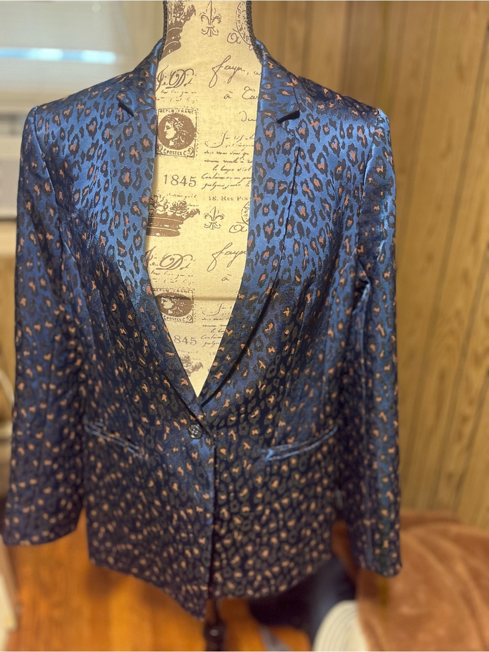 Banana Republic Blue Leopard Jacquard Boyfriend Blazer